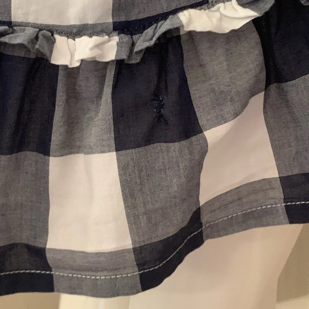 JANIE AND JACK Off-The-Shoulder Gingham Dress 100% Cotton Navy Blue & White Sz 3 - Picture 16 of 16